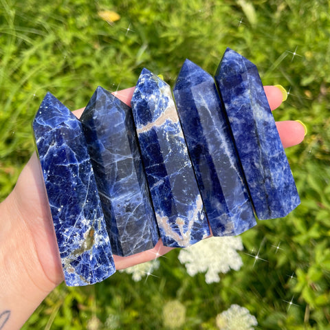blue sodalite crystal tower carving