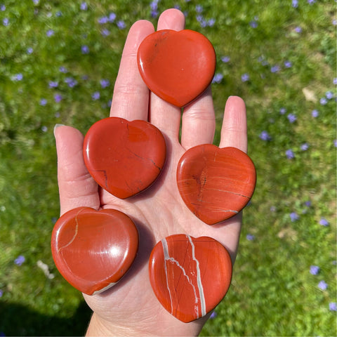 red jasper heart shaped carving crystal worry stone