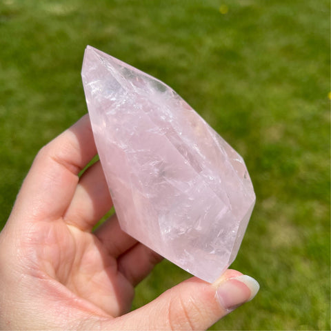 pink brazil rose quartz crystal freeform carving