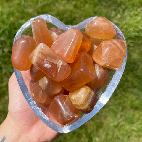 orange honey calcite crystal tumbled stone