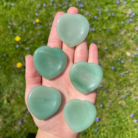 green aventurine heart shaped carving worry stone