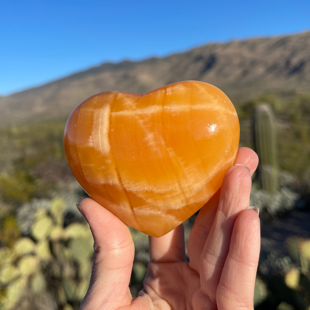 Orange Calcite Hearts, Natural Gemstones Hearts, Healing Crystals Hearts –