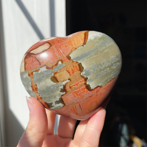 polychrome jasper crystal heart carving