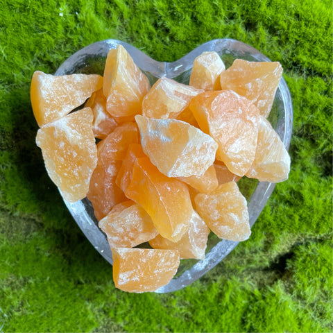 raw orange calcite crystal chunks
