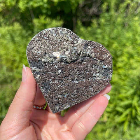 Sparkly Pyrite on Shungite Heart