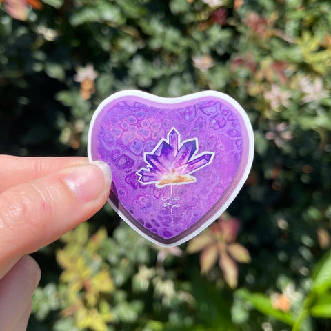 Amethyst Crystal Fluid Art Heart Stickers