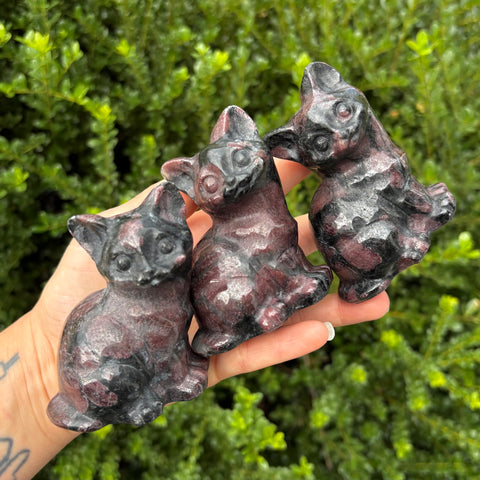 Garnet Cat Carvings