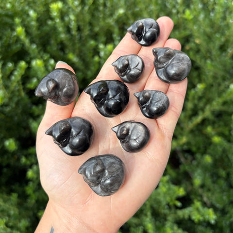 Mini Silver Obsidian Cat Carvings