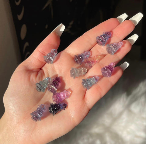Mini Rainbow Fluorite Christmas Tree Carvings