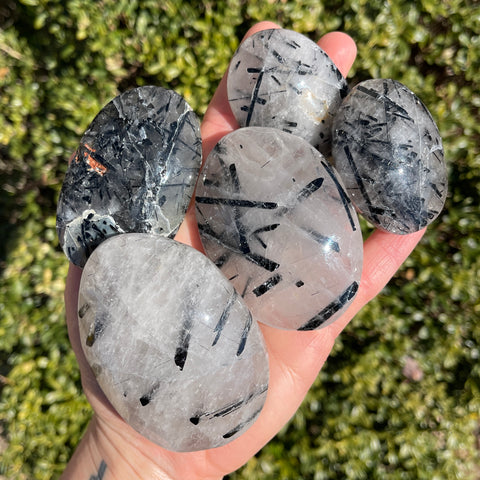 Black Tourmaline in Quartz Palm Stones