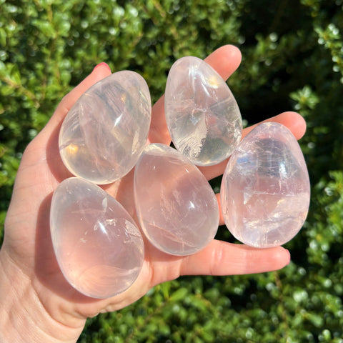 Shimmery Rose Quartz Egg Carvings