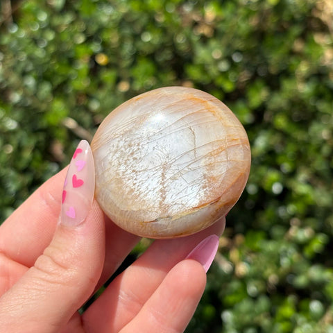 Flashy Peach Moonstone Palm Stone J