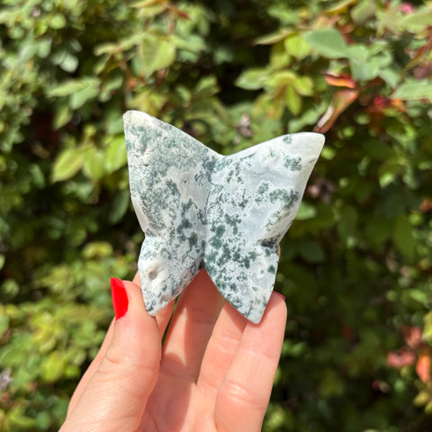 Moss Agate Butterfly Carving