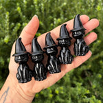 Obsidian Witch Hat Cat Carvings