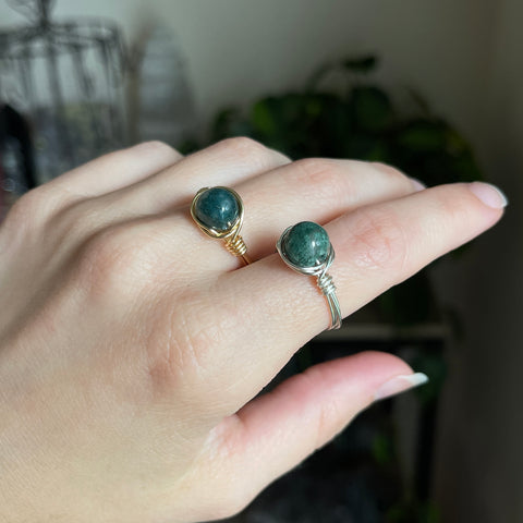 Moss Agate Wire Wrapped Ring