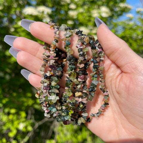 Pink & Green Tourmaline Chip Bracelets